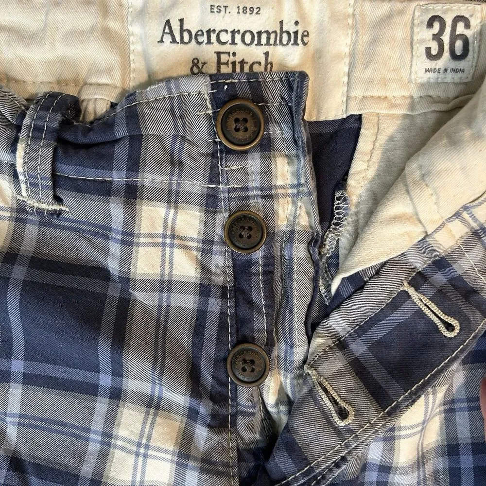Abercrombie & Fitch Y2K Plaid Shorts Mens 36 Blue White Button Fly Cotton Grunge